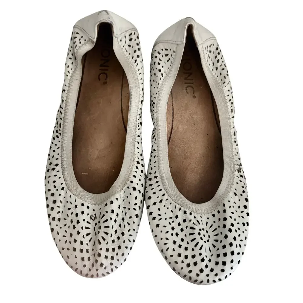 VIONIC Robyn White Laser Cut Lacy Leather Ballet Flats Shoes Fairy Feminine